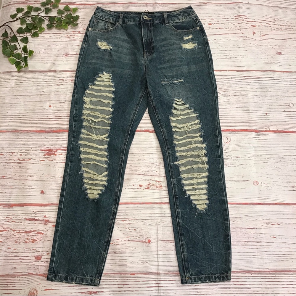 Missguided Denim Riot High Rise Crop Jeans Ripped - Picture 4 of 8